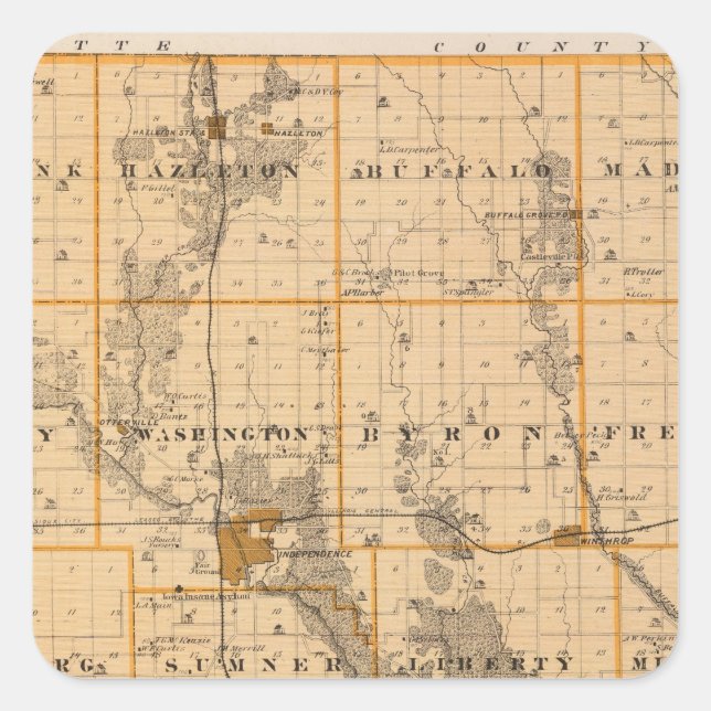 Map of Buchanan County, State of Iowa Square Sticker (Front)
