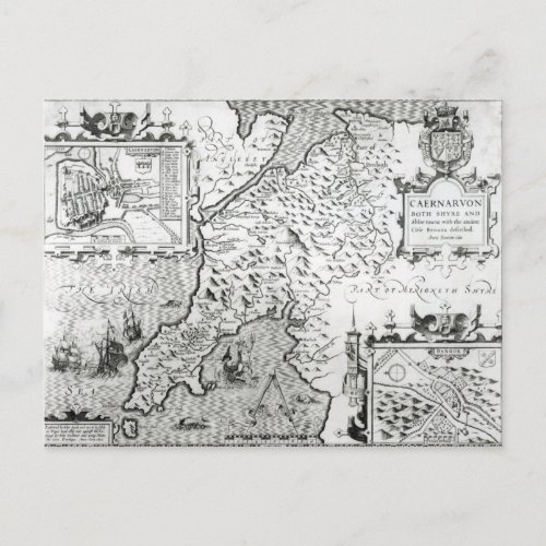 Map of Caernarvon 1616 Postcard
