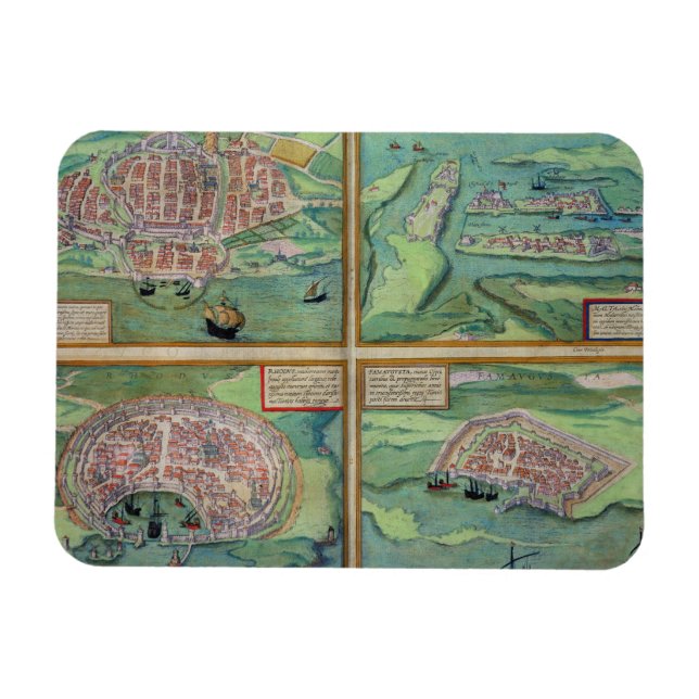 Map of Calais, Malta, Rhodes, and Famagusta, from Magnet (Horizontal)