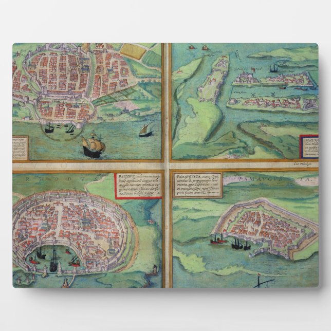 Map of Calais, Malta, Rhodes, and Famagusta, from Plaque (Front)