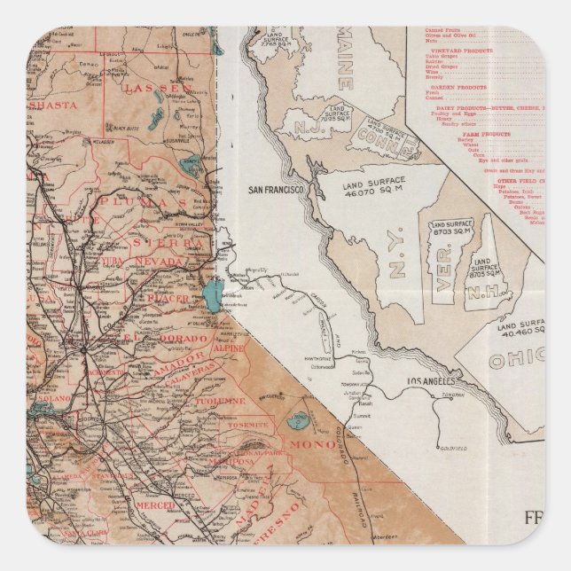 Map of California 2 Square Sticker (Front)