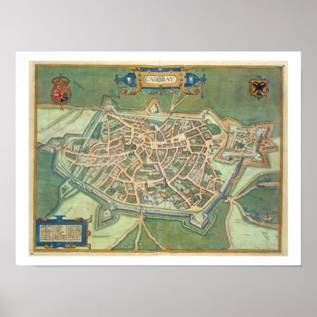 Map of Cambrai, from 'Civitates Orbis Terrarum' by Poster (Front)