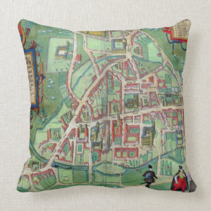 Map of Cambridge, from 'Civitates Orbis Terrarum' Throw Pillow