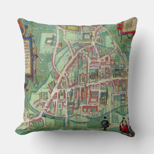 Map of Cambridge, from 'Civitates Orbis Terrarum' Throw Pillow (Front)