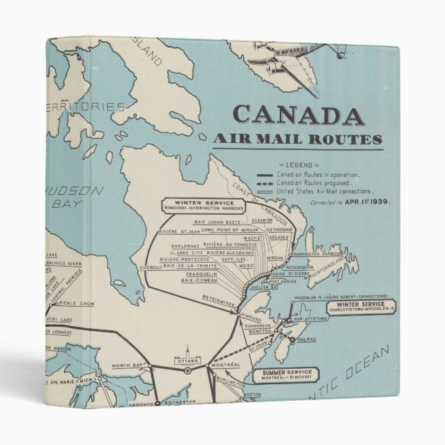 Map of Canada - Canada Air Mail Routes 3 Ring Binder (Front/Spine)
