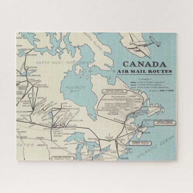 Map of Canada - Canada Air Mail Routes Jigsaw Puzzle (Horizontal)