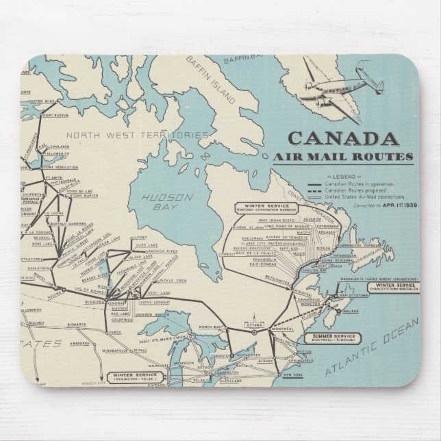 Map of Canada - Canada Air Mail Routes Mouse Pad (Front)