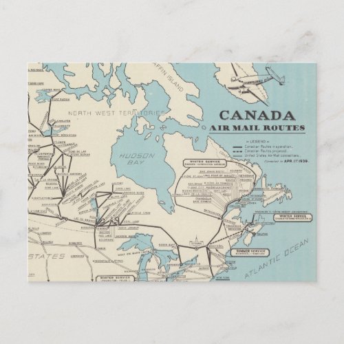 Map of Canada _ Canada Air Mail Routes Postcard