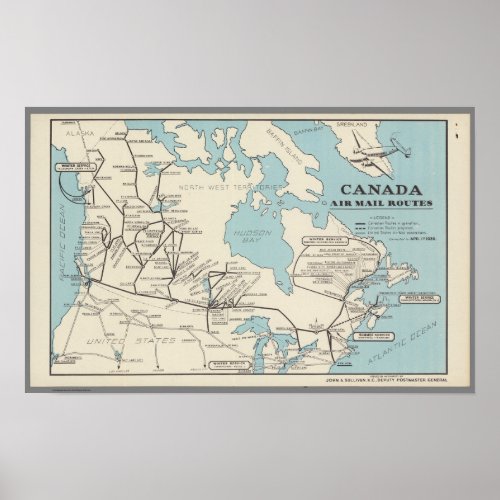 Map of Canada _ Canada Air Mail Routes Poster