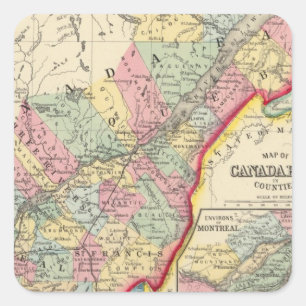 Map Of Canada East In Counties Square Sticker