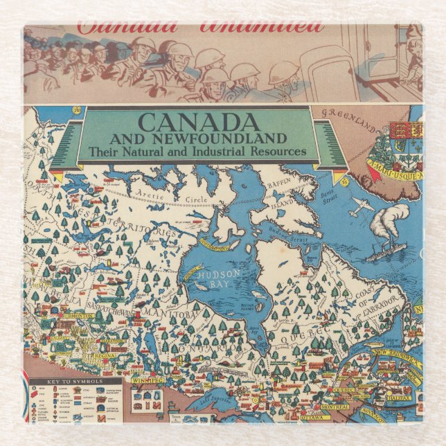 Map of Canada - Natural and Industrial Resources Glass Coaster (Front)