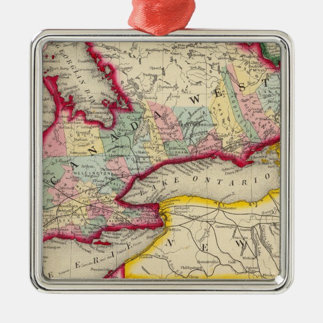 Map Of Canada West In Counties Metal Ornament (Front)
