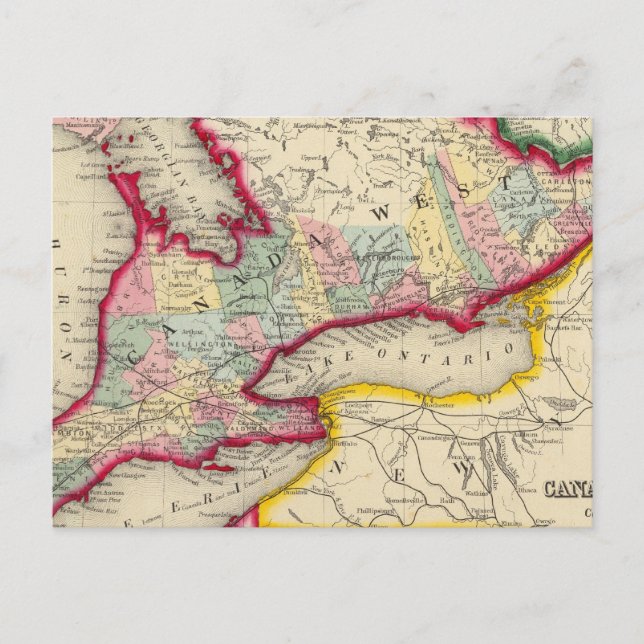 Map Of Canada West In Counties Postcard (Front)