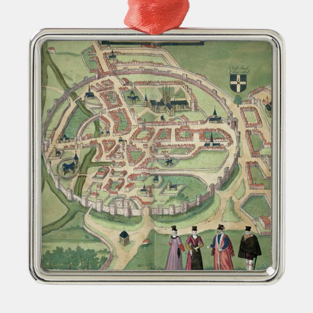 Map of Canterbury, from 'Civitates Orbis Terrarum' Metal Ornament (Front)