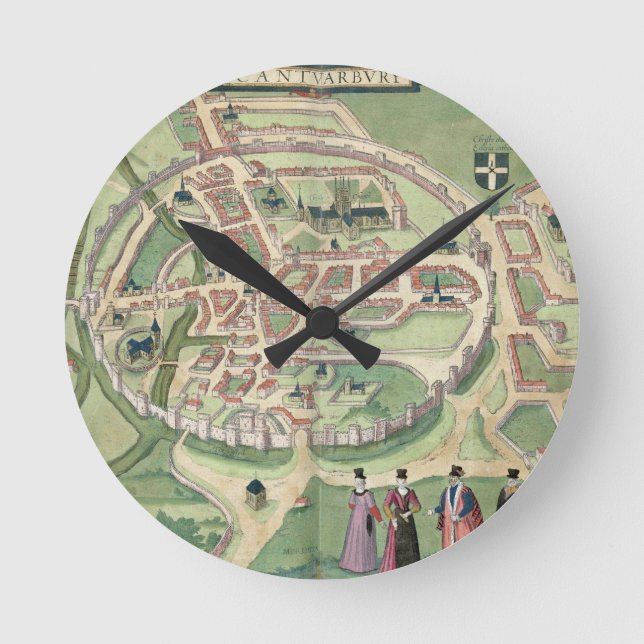 Map of Canterbury, from 'Civitates Orbis Terrarum' Round Clock (Front)