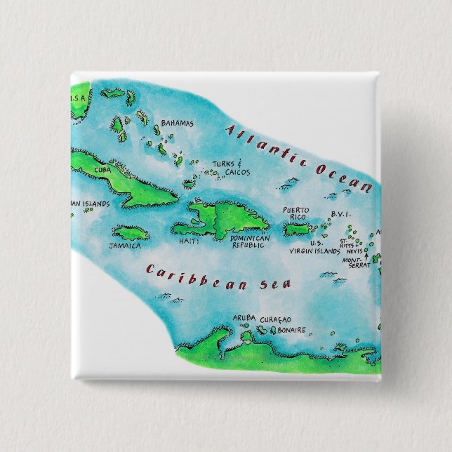 Map of Caribbean Islands Button (Front)