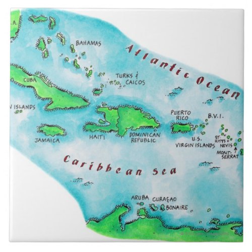 Map of Caribbean Islands Ceramic Tile