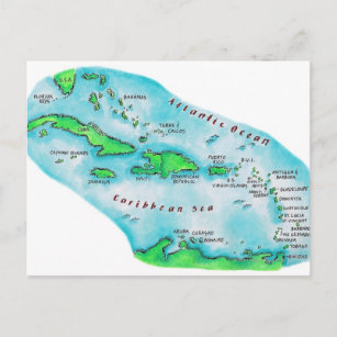 Map of Caribbean Islands Postcard