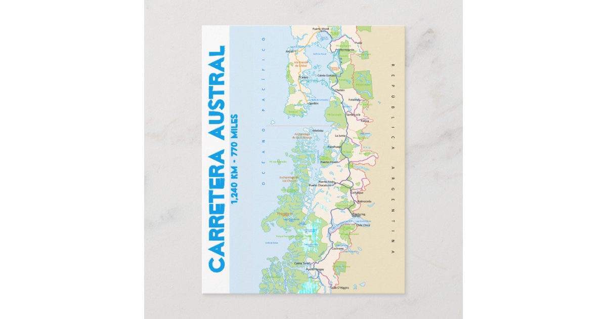 Map of Carretera Austral Postcard | Zazzle