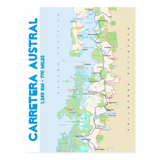 Map of Carretera Austral Postcard | Zazzle.com