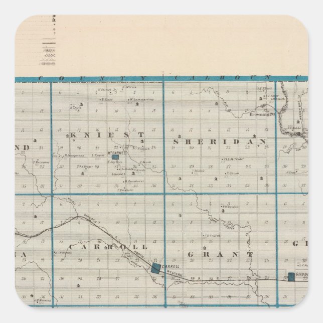 Map of Carroll County, State of Iowa Square Sticker (Front)
