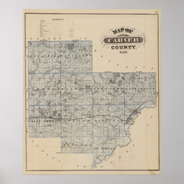 Map of Carver County, Minnesota Poster (Front)