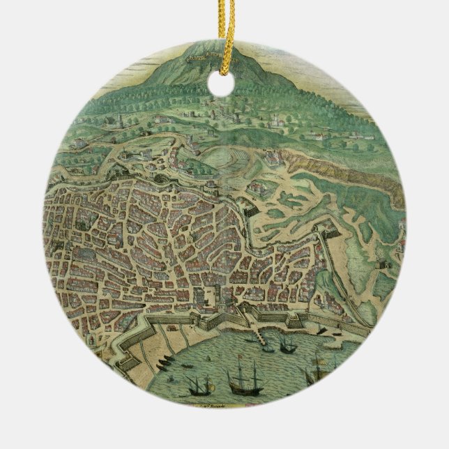 Map of Catania, from 'Civitates Orbis Terrarum' by Ceramic Ornament (Front)