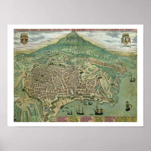 Map of Catania, from 'Civitates Orbis Terrarum' by Poster (Front)