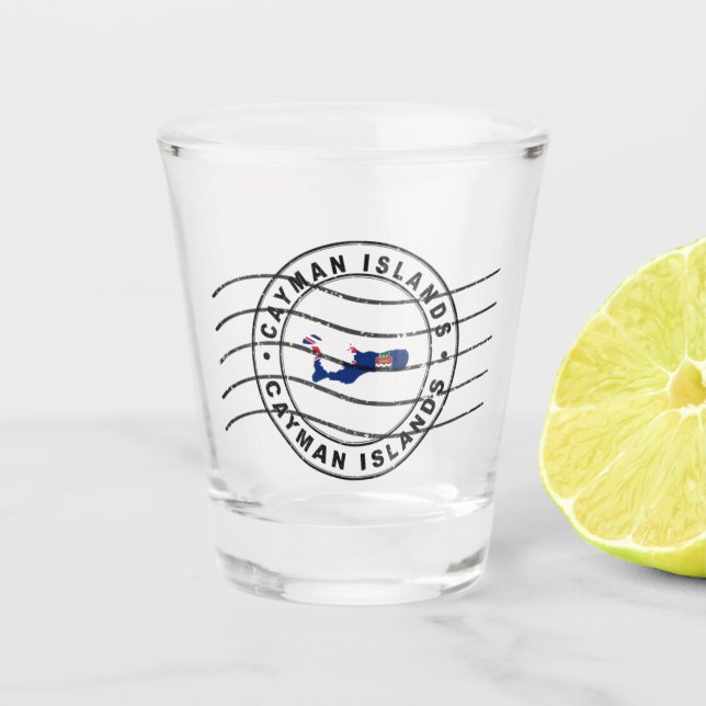 Map of Cayman Islands, Postal Passport Stamp Shot Glass (Front)