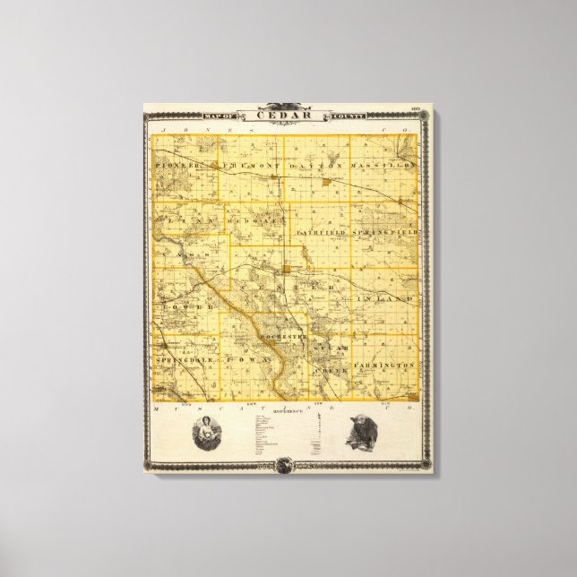 Map of Cedar County, State of Iowa Canvas Print (Front)