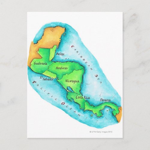 Map of Central America Postcard