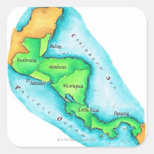 Map of Central America Square Sticker