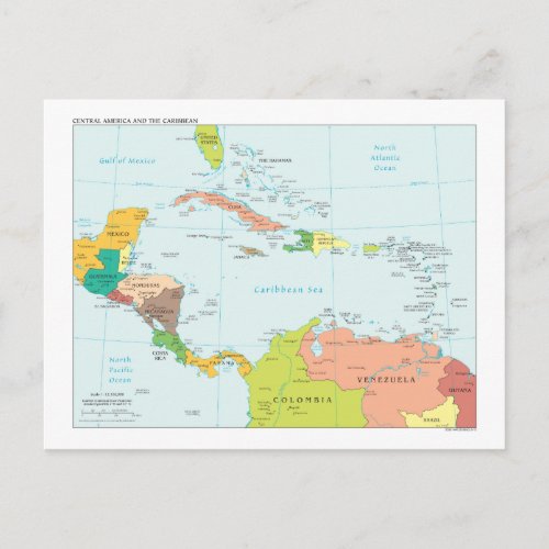 Map of Central America  the Caribbean Postcard