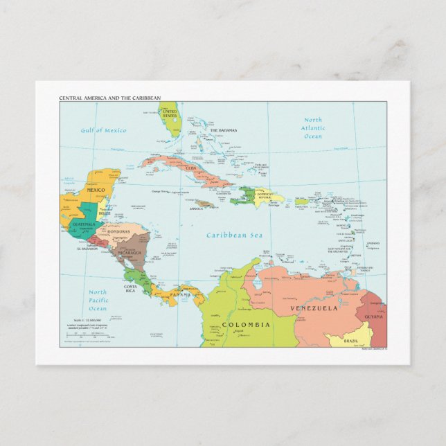 Map of Central America & the Caribbean Postcard (Front)