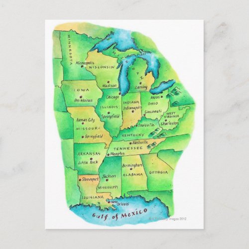 Map of Central United States Postcard
