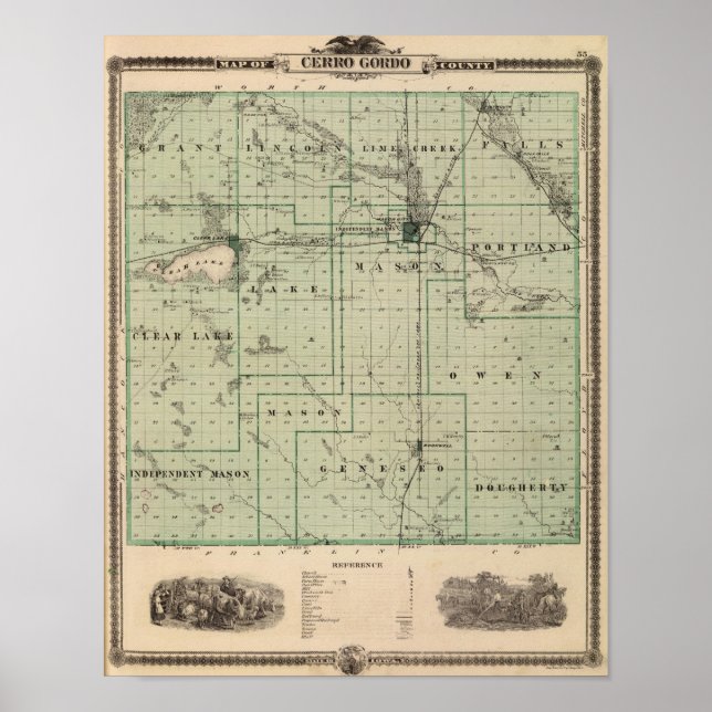 Map of Cerro Gordo County, State of Iowa Poster (Front)