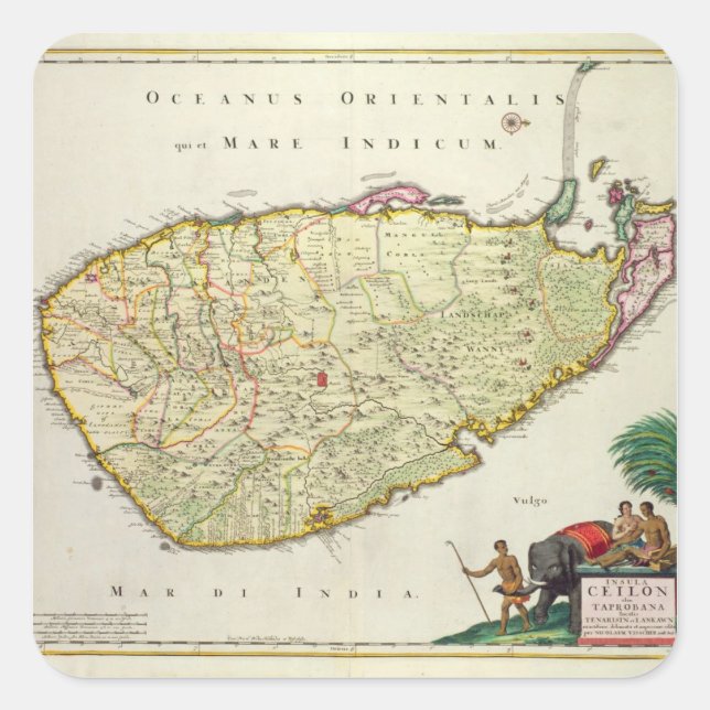 Map of Ceylon according to Nicolas Visscher Square Sticker (Front)