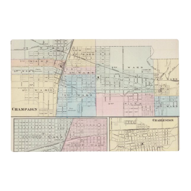 Map of Champaign, Urbana, Mattoon and Charleston Placemat (Front)