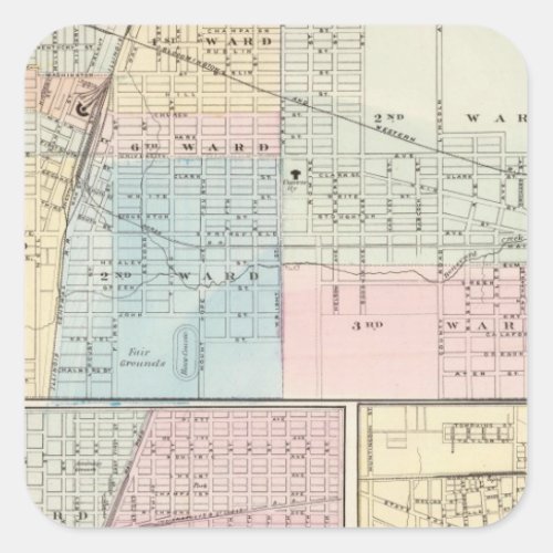 Map of Champaign Urbana Mattoon and Charleston Square Sticker