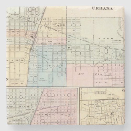 Map of Champaign Urbana Mattoon and Charleston Stone Coaster