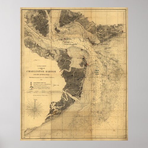 Map of Charleston Harbor South Carolina 1863 Poster