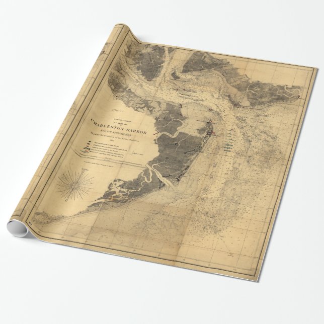 Map of Charleston Harbor South Carolina (1863) Wrapping Paper (Unrolled)