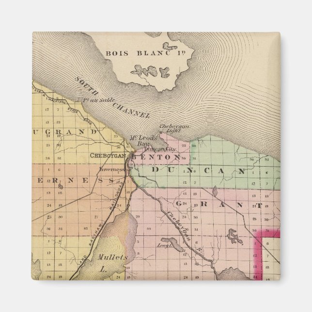 Map of Cheboygan County, Michigan Magnet (Front)