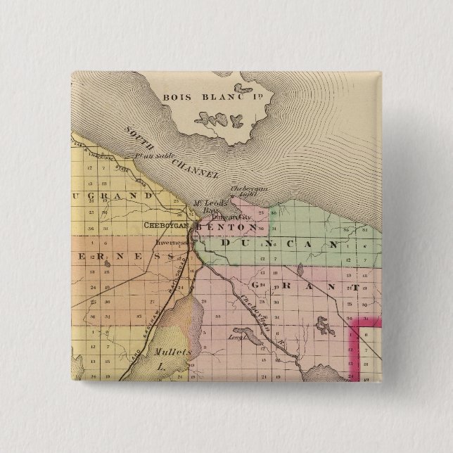 Map of Cheboygan County, Michigan Pinback Button (Front)