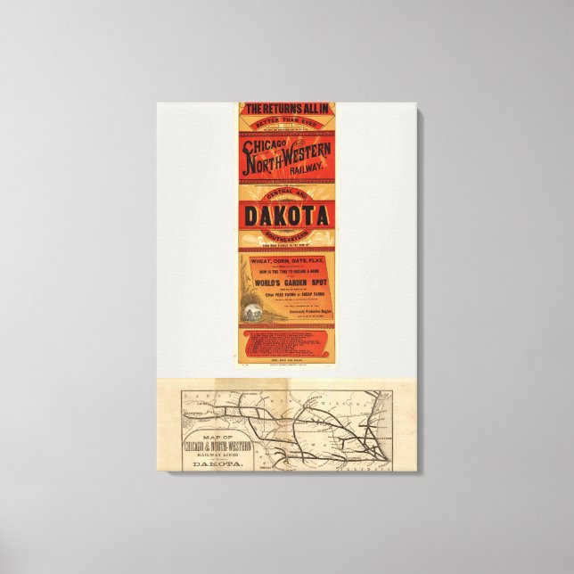 Map Of Chicago and Northwestern Railway Lines Canvas Print (Front)