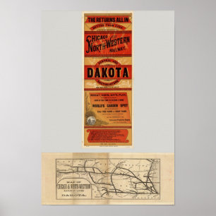 Map Of Chicago and Northwestern Railway Lines Poster
