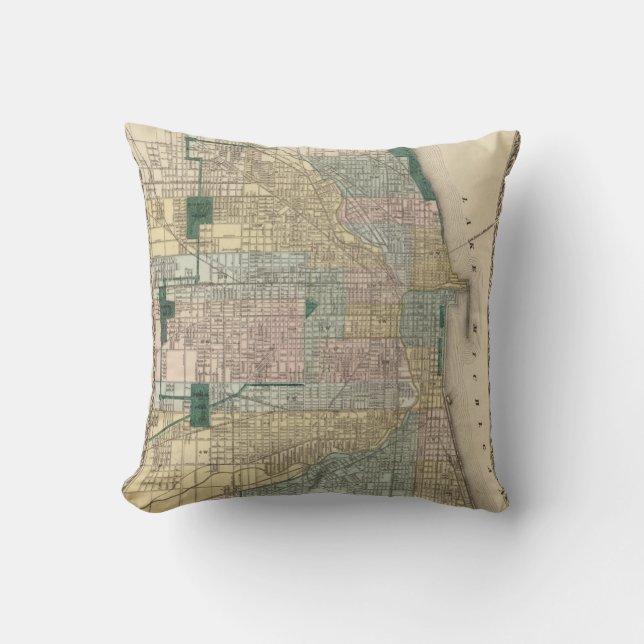 Map of Chicago City Throw Pillow (Front)