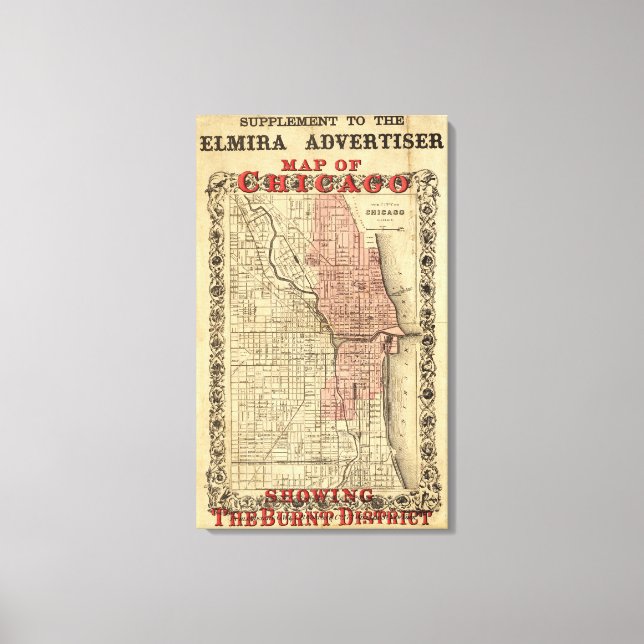 Map Of Chicago Showing The Burnt District Canvas Print (Front)