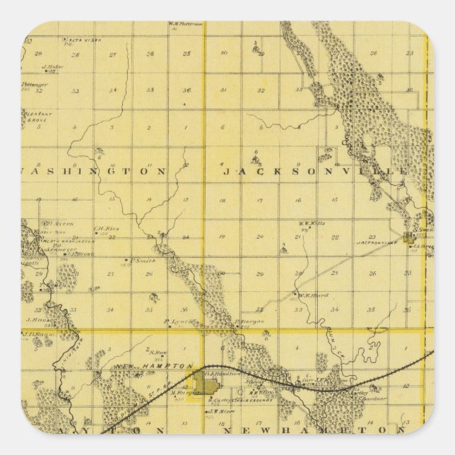 Map of Chickasaw County, State of Iowa Square Sticker (Front)