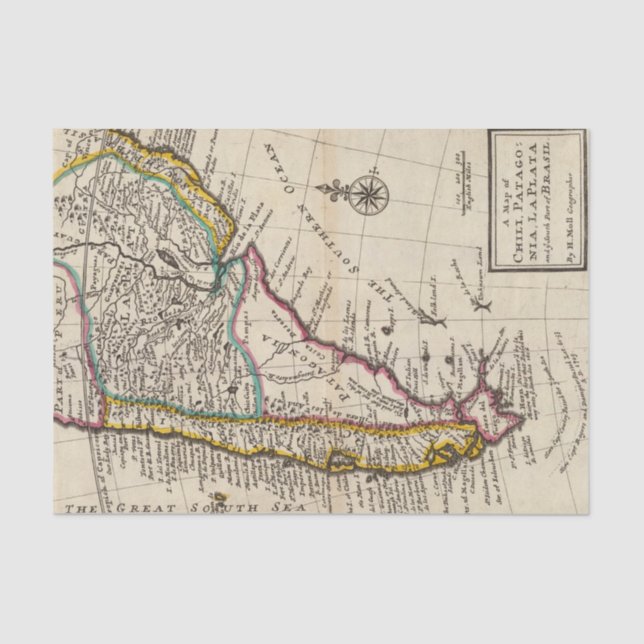 Map of Chili, Patagonia, La Plata Tissue Paper (Front)